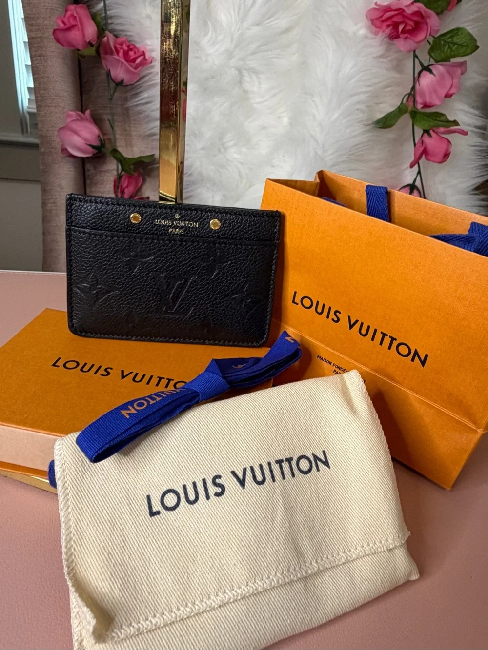 Louis Vuitton Black Empreinte Monogram Leather Card Case COA Full Set